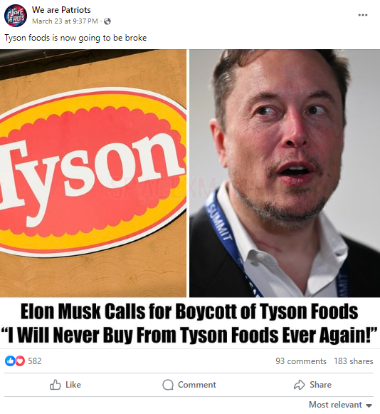 Fact Check: Elon Musk Did NOT Call For Tyson Foods Boycott As Of March ...